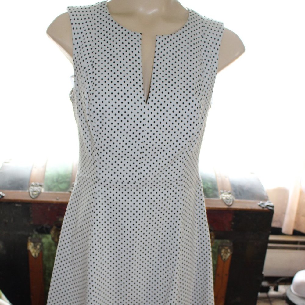 NWT Chaps Black and White Sleeveless Polka Dot Dress Classic Style Pretty Sz 6